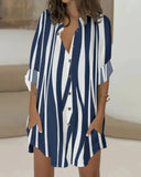 2021 Women's Printed Buttoned Mid-length Short Sleeve Loose Long Sleeve Pocket Casual