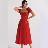 Summer High Waist Dress Women's Slimming Elegant Bubble Sleeves With Short Sleeve