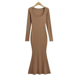 Trendy Women's Dress Net Red Style Pure Style Sexy Side Repair Height Waist Long-Sleeved Hip Skirt-Outfit