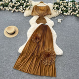 Folded Two Sets Of Women's Waist Repair Short Sleeve Pressure Folded Blouse Flowers High Waist 100 Folds