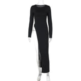 Black Asymmetrical Long Sleeve High Slit Top-Outfit