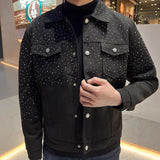 And Leisure Autumn Trend Full Of Stars Hot Diamond High Sense Loose Denim Coat Collar Men 2025