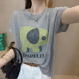 New Pure Cotton Women's Clothing T-shirt Sleeve Round Neck Fashion Versatile Covering Belly Letter Printing Tops-Outfit