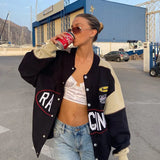 Autumn Winter Oversized Jackets Women 2022Fashion Letter Embroidery Baseball Varsity Black Loose Long Sleeve Y2K