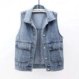 Toloer Summer New Denim Vest Female Short Style Sleeveless Horse Clip Vest Jacket Jacket-Outfit