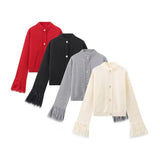 Autumn And Winter New Women's Elegant Temperament Red Feather Design Knitted Cardigan
