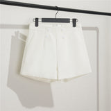 Toloer White Suit Shorts Female Black Summer Thin 2024 New Loose High-Waist A-Line Casual Wide-Leg Hot Pants-Outfit