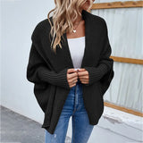 Scarf Collar Knitted Cardigan Sweater Women Coats Winter 2022 Bat Long Sleeve Elegant Loose Casual Long Knit Tops