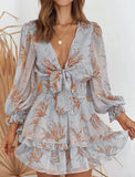 Chiffon Short Temperament Commuting Short Dress Spliced Green Mid-Rise