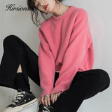 Basic O Neck Cashmere Sweater Women 2021 New Oversized Rose Red Knitted Pullovers Female Casual Thick Warm
