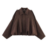 Autumn And Winter Bomber Jacket Bat Sleeve Zipper Loose Velvet Texture Coat Female Casual