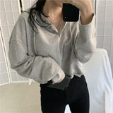 Toloer T-Shirt Hooded Female 2024 Autumn Dress New Korean Version Of Loose Plus-Size Button Bottom Shirt Thin Top To Wear-Outfit