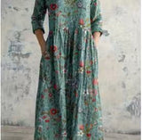 Printed Summer Long-Sleeved Dress Art Retro