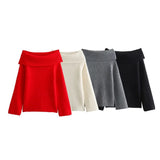 Women's New Autumn And Winter Temperament Long-Sleeved Shoulder Simple Sweater Knitted