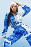 Bandana Print Two Piece Set Causal Paisley Print Long Sleeve Zippers Short Jacket Tops Jogger Pants Suit Outfit Street