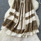 National Style Wearing Holiday Dress Retro Strap Design Spliced Flowers Hanging Loose Dress Skirt