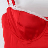 Red Satin Corset Style Tulle Strap Mini Dress-Outfit