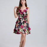 High-End Heavy Industry Embroidery Flowers Waist Thin Sling Dress Female Elegant Dress