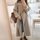 Aachoae Women Elegant Solid Color Long Wool Coat With Belt Long Sleeve Turn Down Collar Coats Female Autumn Winter