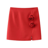 Toloer 2024 New Women's Flower Decoration Hanging Neck Solid Color Vest Wrap Hip Flower Skirt Suit-Outfit