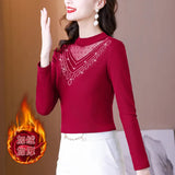 Toloer Photo # Autumn / Winter Long Sleeve And Velvet Top Women's High-End T-Shirt With A Versatile Lace Bottom Shirt-Outfit