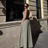 Women's Fashion Round Collar Sleeveless Waist-Lens