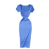 Thin Collar Knitted Dress Short Sleeve 2025 Summer New Temperament Sexy Hot Ass Long