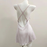 Girl Pure Love Bow Ice Silk Smooth Sling With Aja Skirt Home Dress Sexy Mesh Spliced