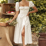 Women's Temperament Floral Lace With Short Lotus Leaf Side Holiday