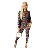Women's Autumn And Winter Round Collar Collar Color Pattern Printing Mesh Yarn Perspective Tight