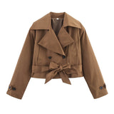 Homemade New Women's Style Casual Coloring 4-Colored Belted Wind
