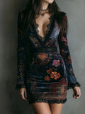 Women's Homewear National Style Retro Fashion Temperament Velvet Print Waist Thin Cheongsam