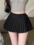 Mini Skirts Women Bandage Sweet High Waist Slim Sexy Culottes Preppy Style 2024 Spring New Elegant Pleated Skirt Female-Outfit