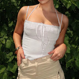 Desire White Sling Top Chest-Shaped Slim Lace Lace Belt Bare-Back Girl Vest 2024 New Fashion-Outfit