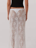Women's Summer Y2K Vintage Beachwear Floral Lace Sheer See-through Low Waist Cover-ups Aesthetic Maxi Long Skirts-Outfit