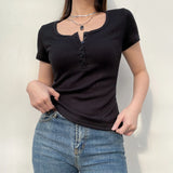 Toloer Spring 2023 New Hot Girl Wind Pure Color Simple Door Single Row Short Sleeve T-Shirt Jacket Female-Outfit
