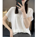Toloer Line Of Clothing Worsted Short Sleeve Female Round Collar Loose Thin Bat Sleeve Vest Shirt Hollow Out Outside The Hair-Outfit