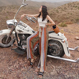 Spring / Summer 2023 Travel Holiday Wear With Ethnic High-Waist Print Wide-Leg Pants Slit Bohemian Pants-Outfit