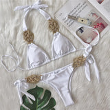Toloer New Bikini Solid Color Split Swimsuit Sexy Hand-Woven Women's