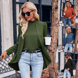 Toloer Autumn And Winter Casual Women's Wear Trend Solid Color Half High Collar Long Sleeves Fake Two Shirts Women-Outfit