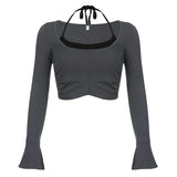 Toloer And Gray Color Patchwork Fake Two T-Shirts Fall 2023-Outfit