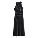 Autumn Silk Hymn Feeling Sleeveless Fan Flute Dress Round Neck Fashion Party