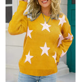 Toloer Women's Fashion Autumn And Winter New Sweater Long Sleeve Round Collar Knit Jumper Five-Pointed Star Loose Casual Women's
