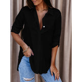 Explosion Autumn Simple Long Sleeve V-Neck Button Lady Shirt Shirt