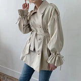 2022 New Autumn Winter Khaki Minimalist Women's Trench Coat Sashes Windbreaker Loose Flare Sleeve Double Breasted
