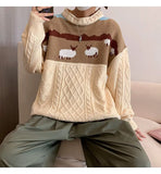 2022 Harajuku Knitted Sweaters Cartoon Sheep Pullovers Men Hip Hop Streetwear Sweater Male Autumn Winter Loose