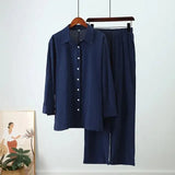 Linen Wide Leg Pants Set Two Piece Set Women Vintage Boho Maxi Shirt Autumn Holiday Loose Work Streetwear Y2k Outfits-Outfit