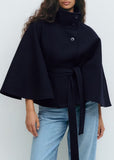 Women's Autumn And Winter New Fashion Pure Color Cape Collar Collar Belt Wind