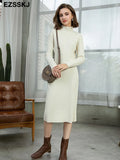 2022 autumn winter thick straight maxi sweater dress women high neck long sweater dress elegant female loose sexy knit