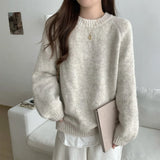 And Winter Soft-Cuffed Solid Color Long Sleeves Knitted Jersey Casual Bottom Korean Soft Lazy Wind Cover Sweater